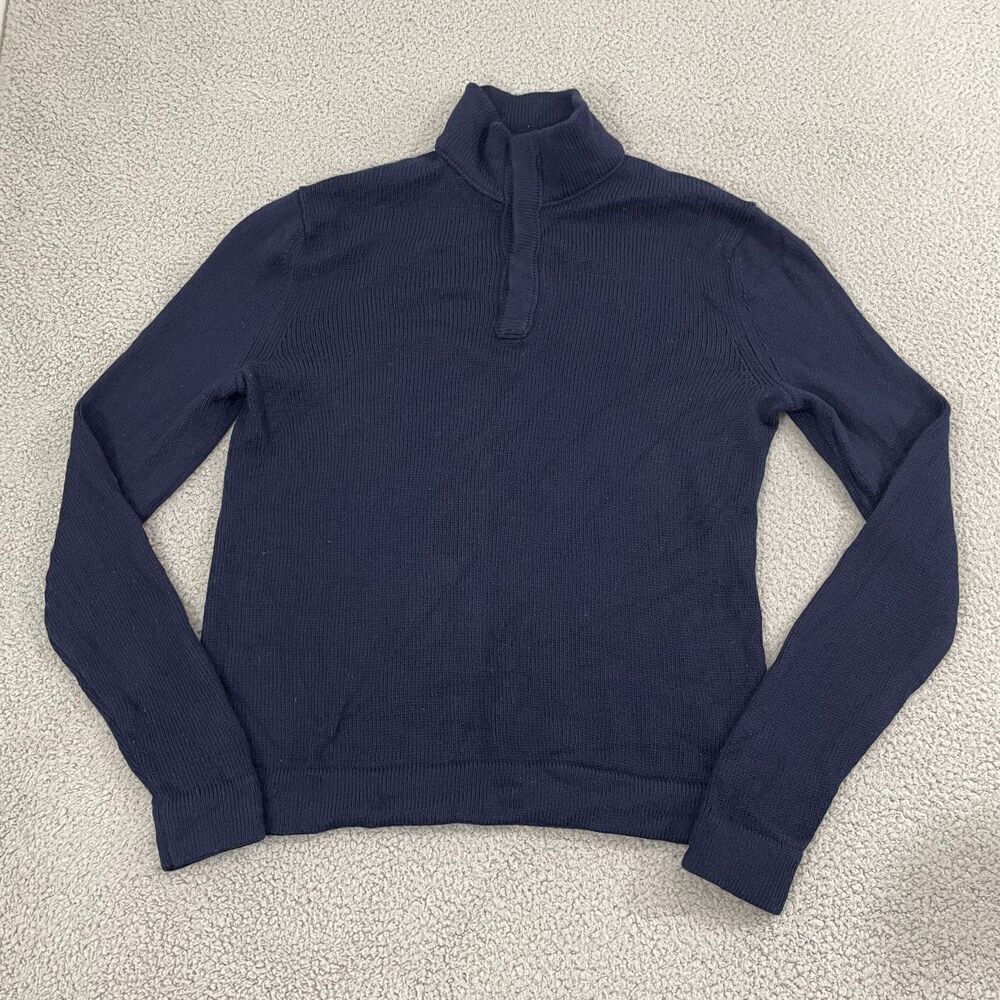 Banana‎ Republic 1/4 Snap Sweater Men L Navy Merino Wool Mock Neck Knit Pullover